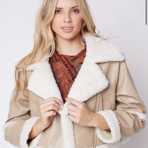 Women's Tan and White Shearling Jacket